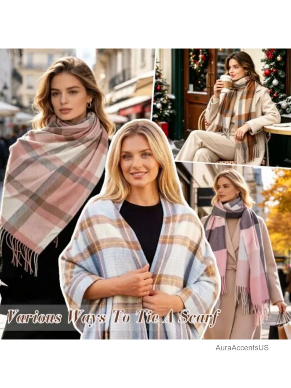 Women's Plaid Scarf Shawl Wrap 100% Polyester Tassel Winter Fringe Gift